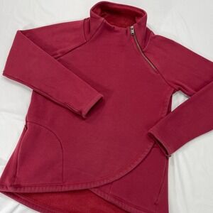 Athleta Cozy Karma Asym Womens Small‎ Pullover Wrap Sweatshirt Red Pocket Zip